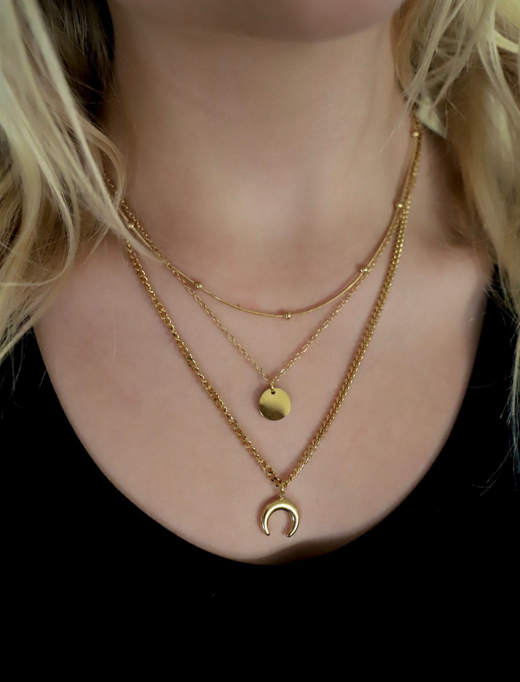 Halskette "Multi Layer Moon & Sun Gold"