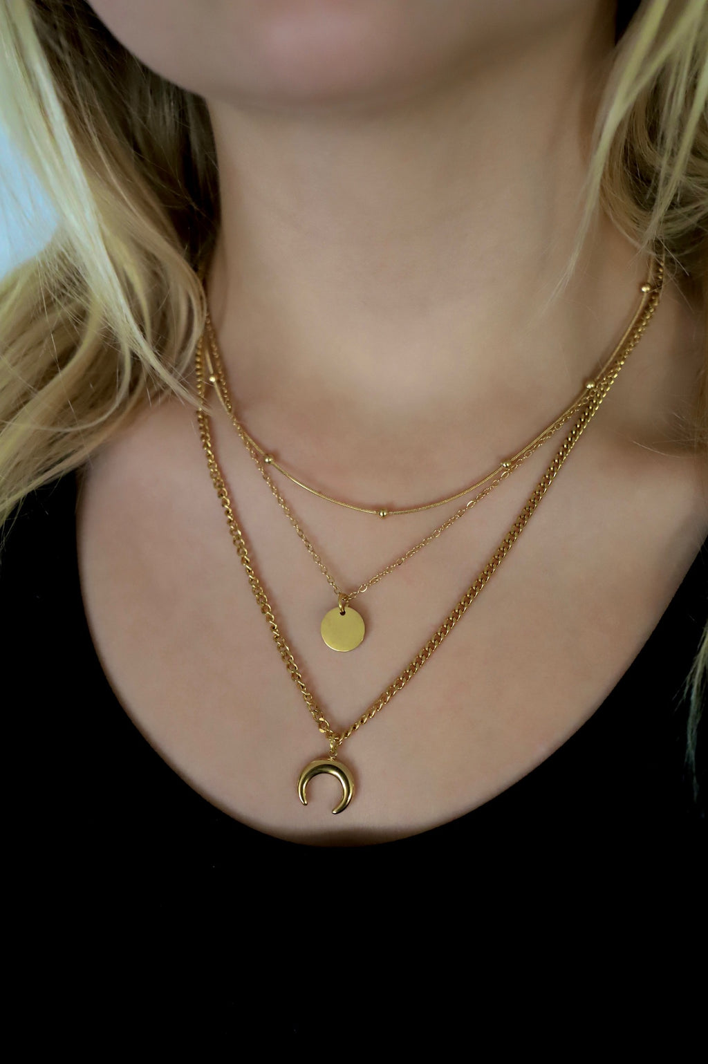 Halskette "Multi Layer Moon & Sun Gold"
