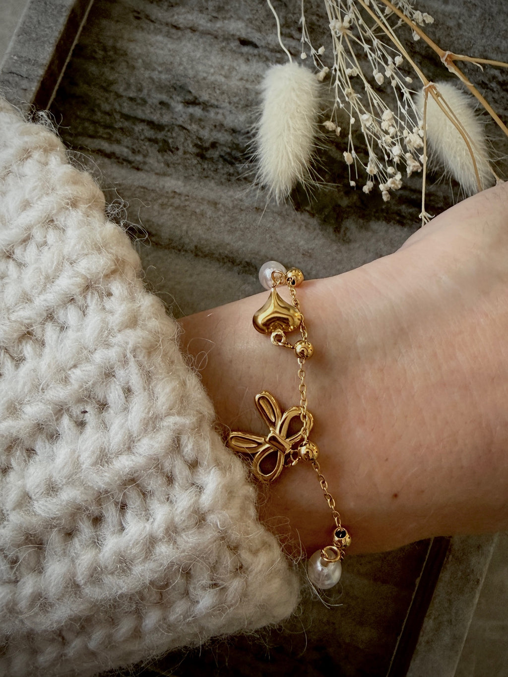 Armband "Bow & Pearl Charms"