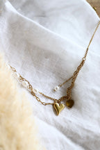 Halskette "Heart & Pearl Layers"